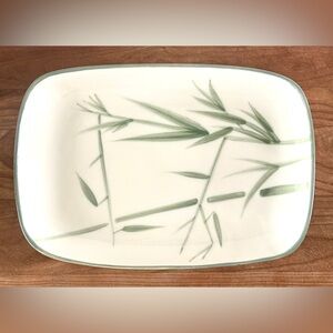 Vintage Winfield Cream/Green Bamboo Serving Platter USA MCM 11” x 7.5”